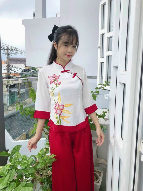 Cổ Tàu xéo phối 2 màu 054 (đỏ nhạt)